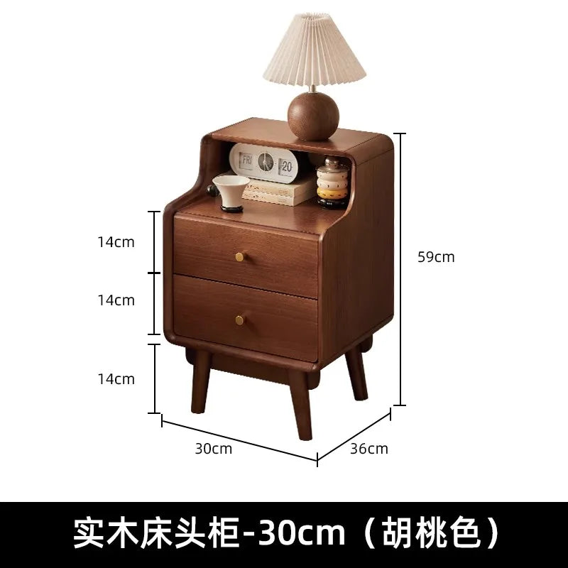 Solid Wood Bedside Table  Modern Small Nightstand with Rounded Corners Multi-Layer Storage Shelf Durable Eco-Friendly   Bedroom