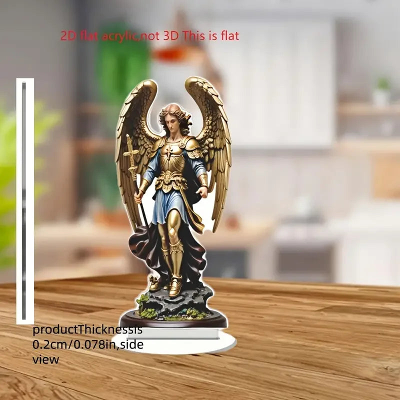 Archangel Michael statue ornament, golden winged guardian angel holding sword, religious home and office decora, classicornament