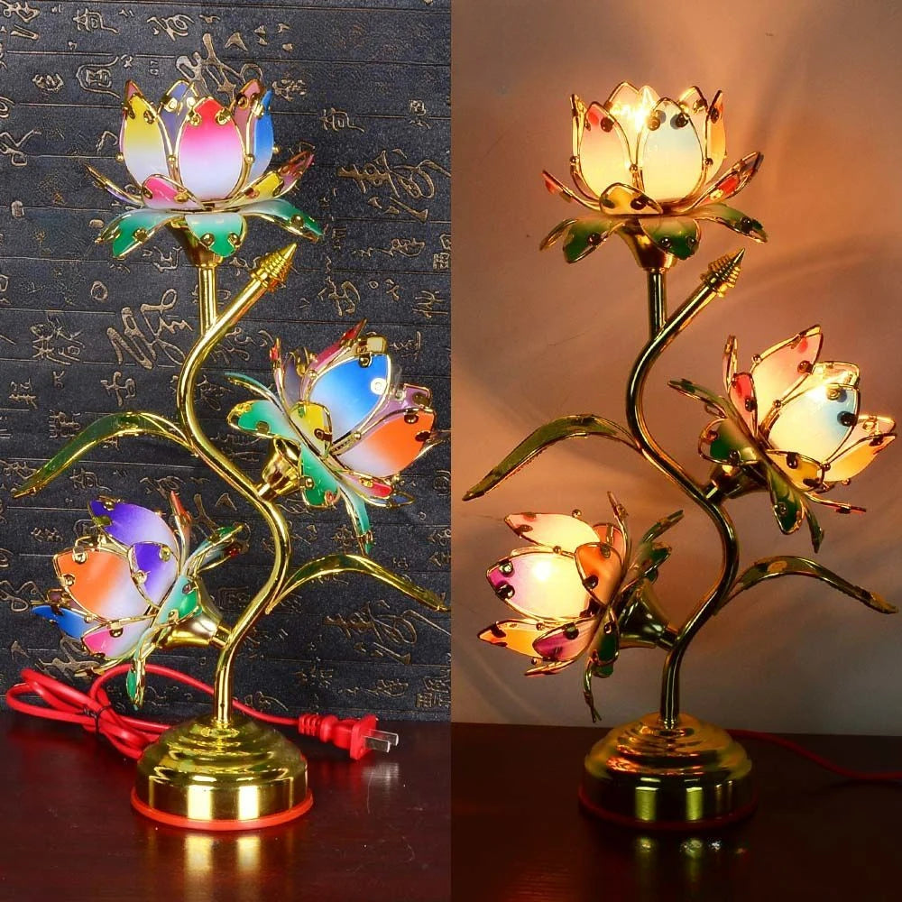 Colorful Petal Lotus candle stick Temple Power Supply Table Lamp