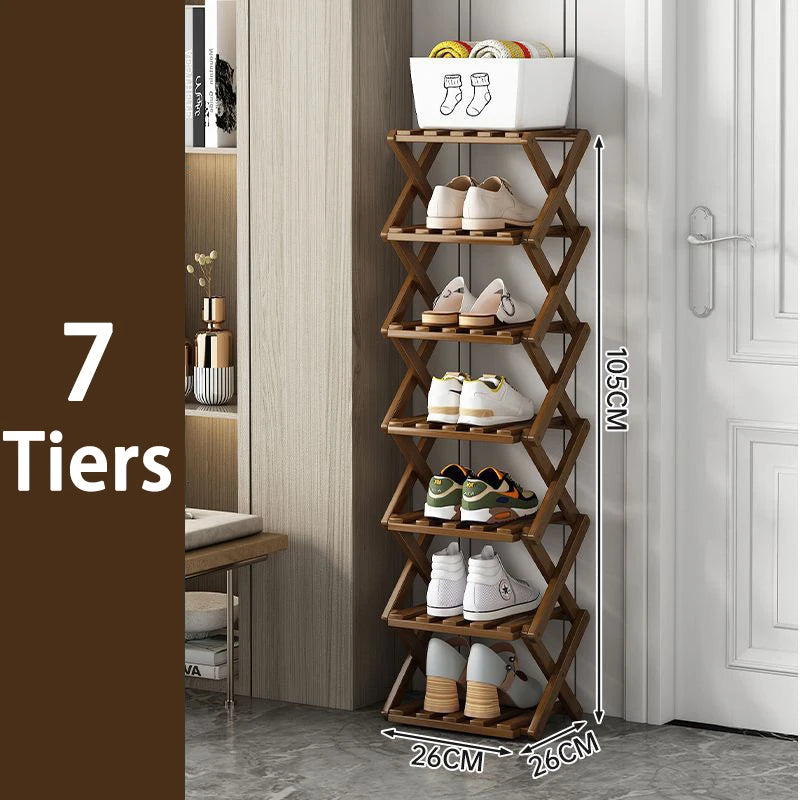 2-9 Tiers Bamboo Shoe Rack Without Installation Small Shoe Rack, Foldable Shoe Storage Rack, Shoe Organizer for Entryway