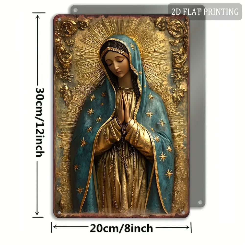 Guadalupe Virgin Mary Retro Spanish Plaque, Golden Halo & Stars, Bohemian Style