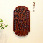 1 Pc Chinese Woodcarving Decorative Painting Meilan Bamboo Chrysanthemum Wood Carving Crafts Home Furnishing Decorations