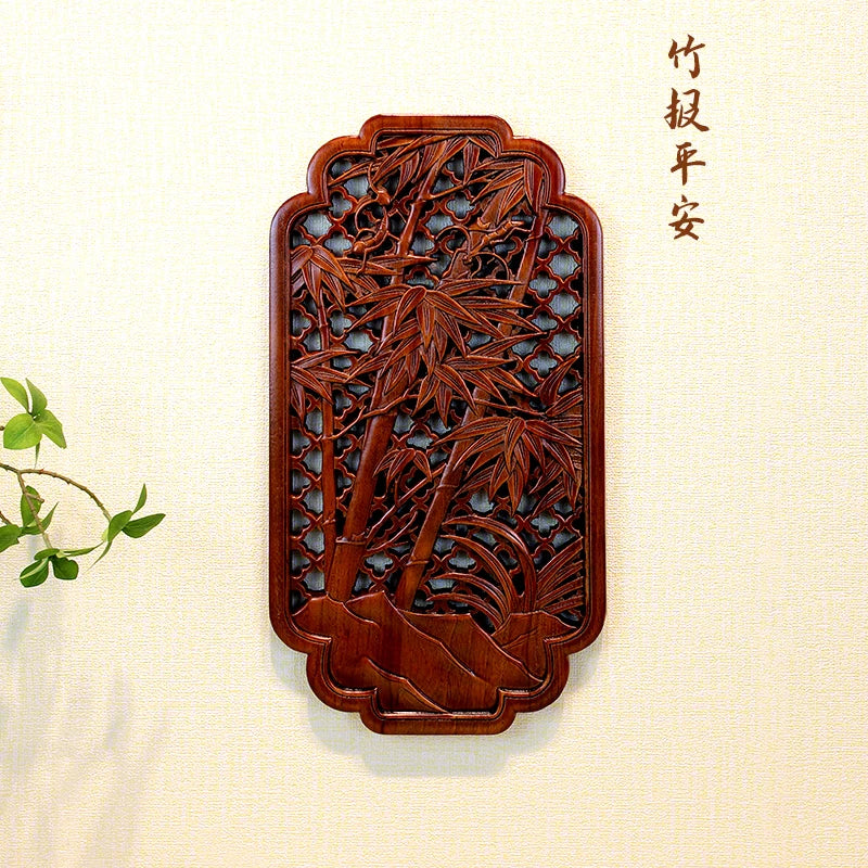 1 Pc Chinese Woodcarving Decorative Painting Meilan Bamboo Chrysanthemum Wood Carving Crafts Home Furnishing Decorations
