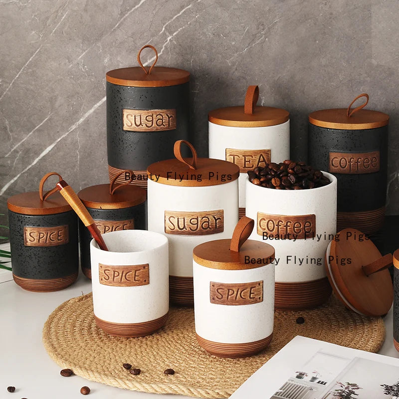 1pc Ceramic Coffee Bean Sealed Jar Dried Fruit/miscellaneous Grains/candies/snack Cans Storage Jar with Lid Household Goods