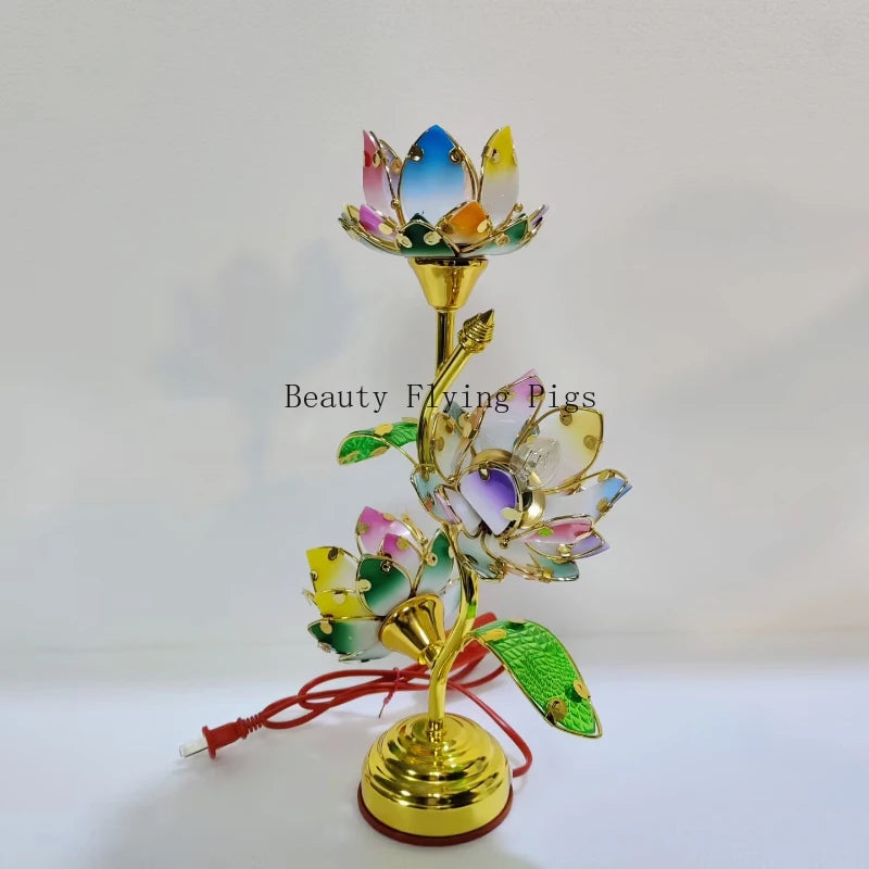 Colorful Petal Lotus candle stick Temple Power Supply Table Lamp