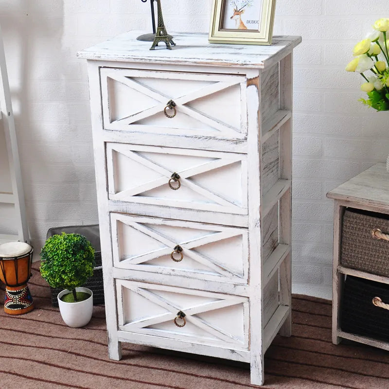 American Bedside Table, Retro Simple Solid Wood Storage Cabinet, Drawer Type, Multi-Layer Wooden Cabinets, Chest of Drawers