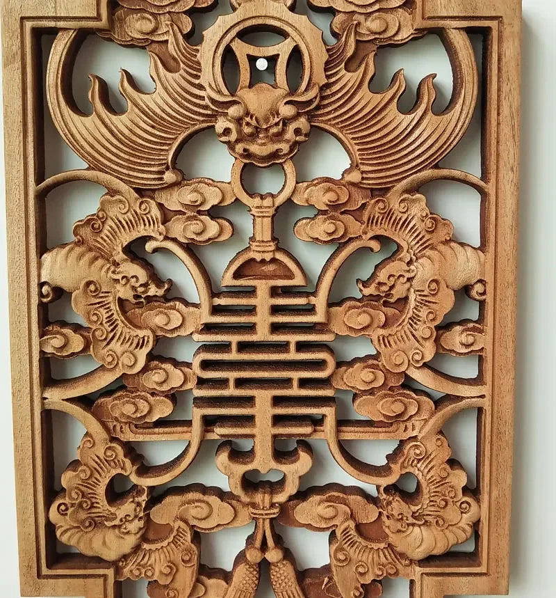 1pc Rectangular Wood Carving Crafts Solid Wood Hollow Lotus Flower Decal Living Room Decoration Chinese Style Home Accessories