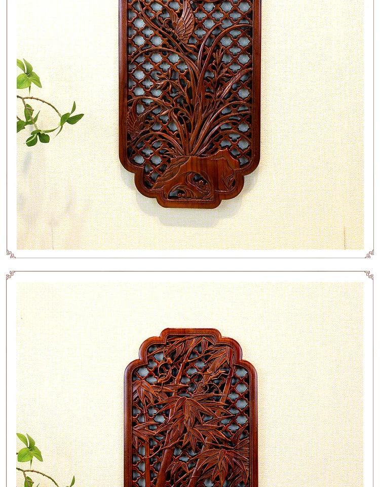1 Pc Chinese Woodcarving Decorative Painting Meilan Bamboo Chrysanthemum Wood Carving Crafts Home Furnishing Decorations