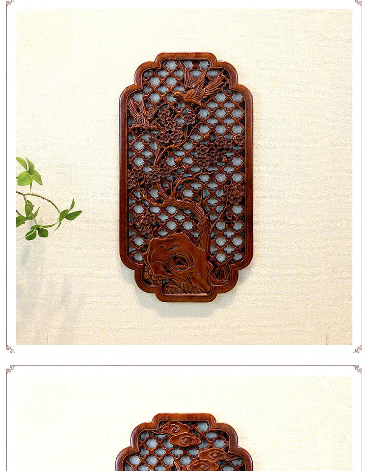 1 Pc Chinese Woodcarving Decorative Painting Meilan Bamboo Chrysanthemum Wood Carving Crafts Home Furnishing Decorations