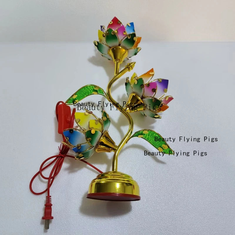 Colorful Petal Lotus candle stick Temple Power Supply Table Lamp