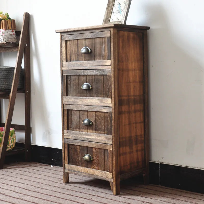 American Bedside Table, Retro Simple Solid Wood Storage Cabinet, Drawer Type, Multi-Layer Wooden Cabinets, Chest of Drawers