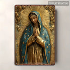 Guadalupe Virgin Mary Retro Spanish Plaque, Golden Halo & Stars, Bohemian Style