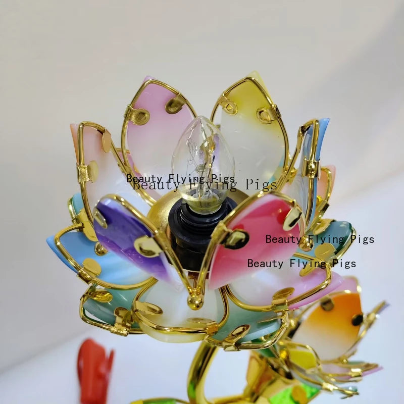 Colorful Petal Lotus candle stick Temple Power Supply Table Lamp