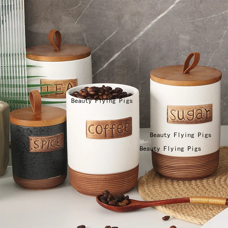 1pc Ceramic Coffee Bean Sealed Jar Dried Fruit/miscellaneous Grains/candies/snack Cans Storage Jar with Lid Household Goods