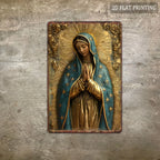 Guadalupe Virgin Mary Retro Spanish Plaque, Golden Halo & Stars, Bohemian Style