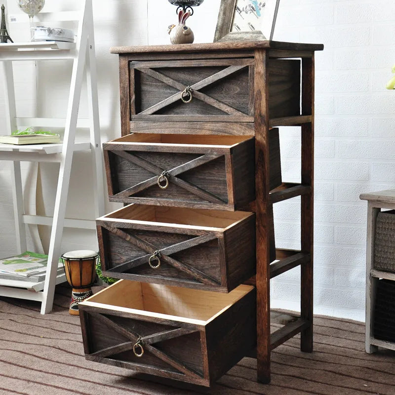 American Bedside Table, Retro Simple Solid Wood Storage Cabinet, Drawer Type, Multi-Layer Wooden Cabinets, Chest of Drawers
