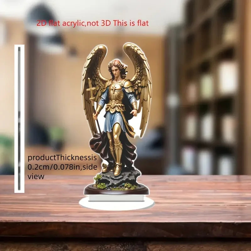 Archangel Michael statue ornament, golden winged guardian angel holding sword, religious home and office decora, classicornament