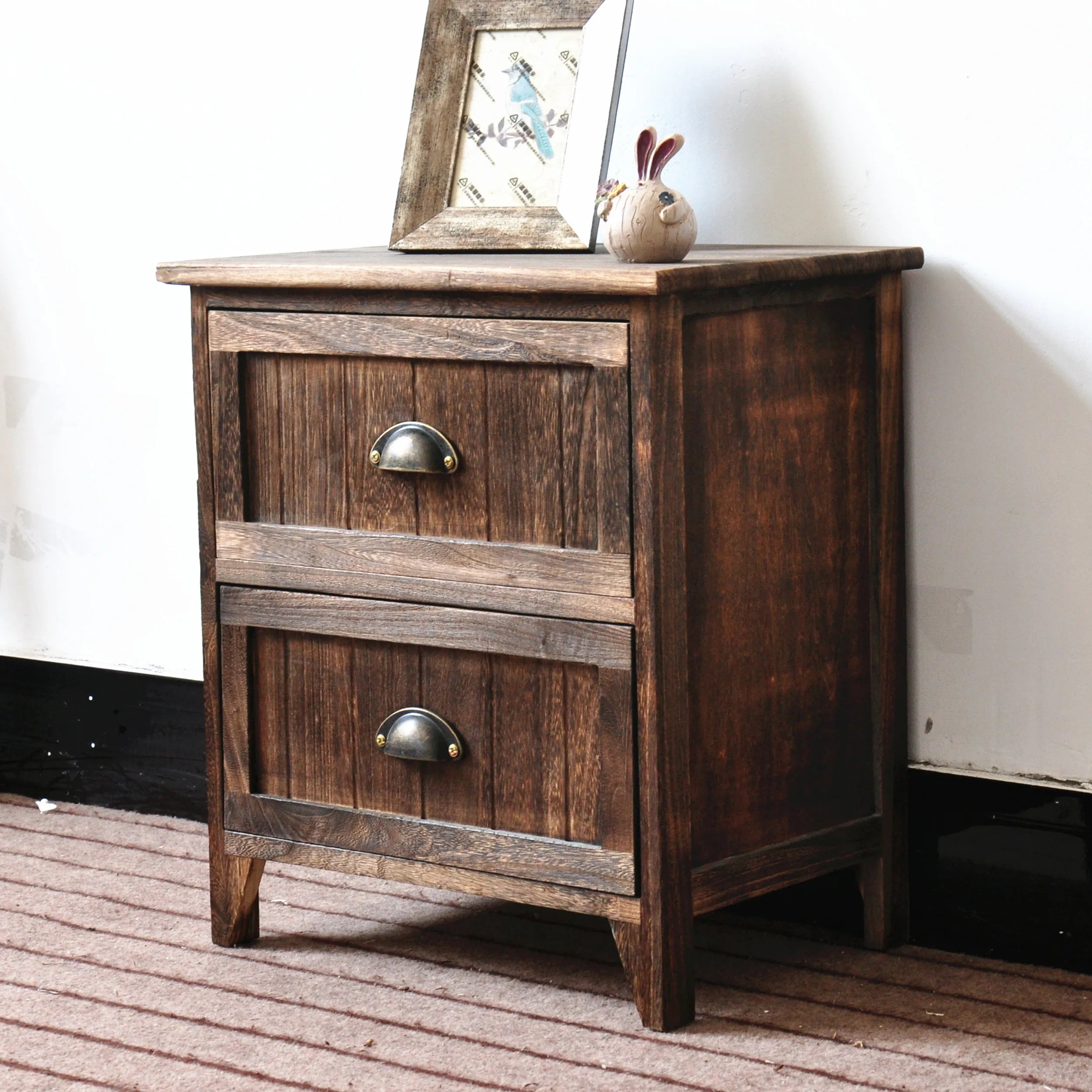 American Bedside Table, Retro Simple Solid Wood Storage Cabinet, Drawer Type, Multi-Layer Wooden Cabinets, Chest of Drawers