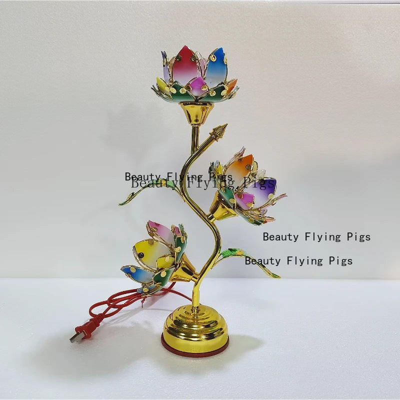 Colorful Petal Lotus candle stick Temple Power Supply Table Lamp