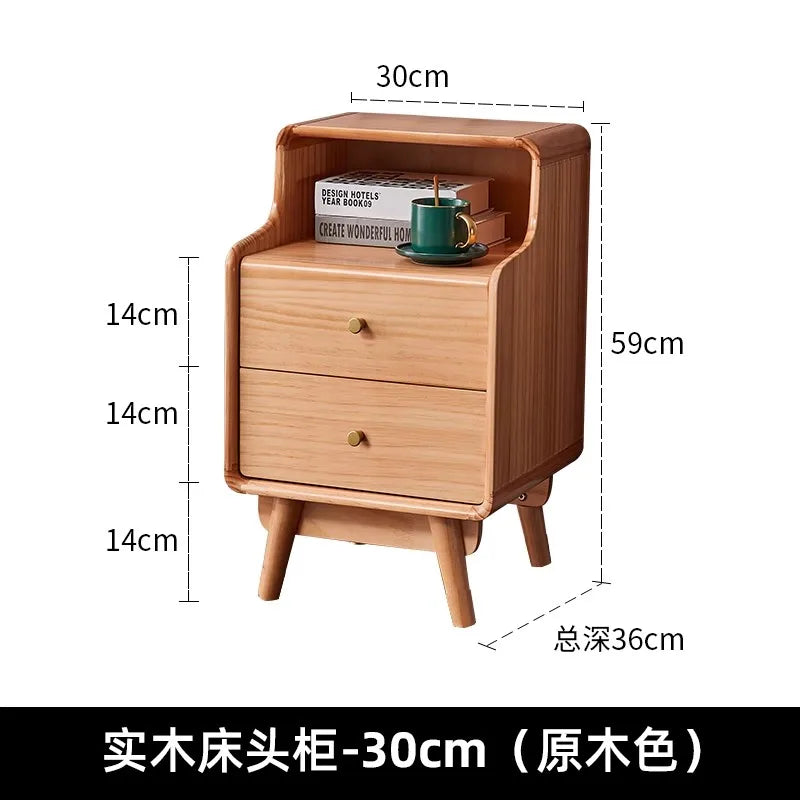 Solid Wood Bedside Table  Modern Small Nightstand with Rounded Corners Multi-Layer Storage Shelf Durable Eco-Friendly   Bedroom