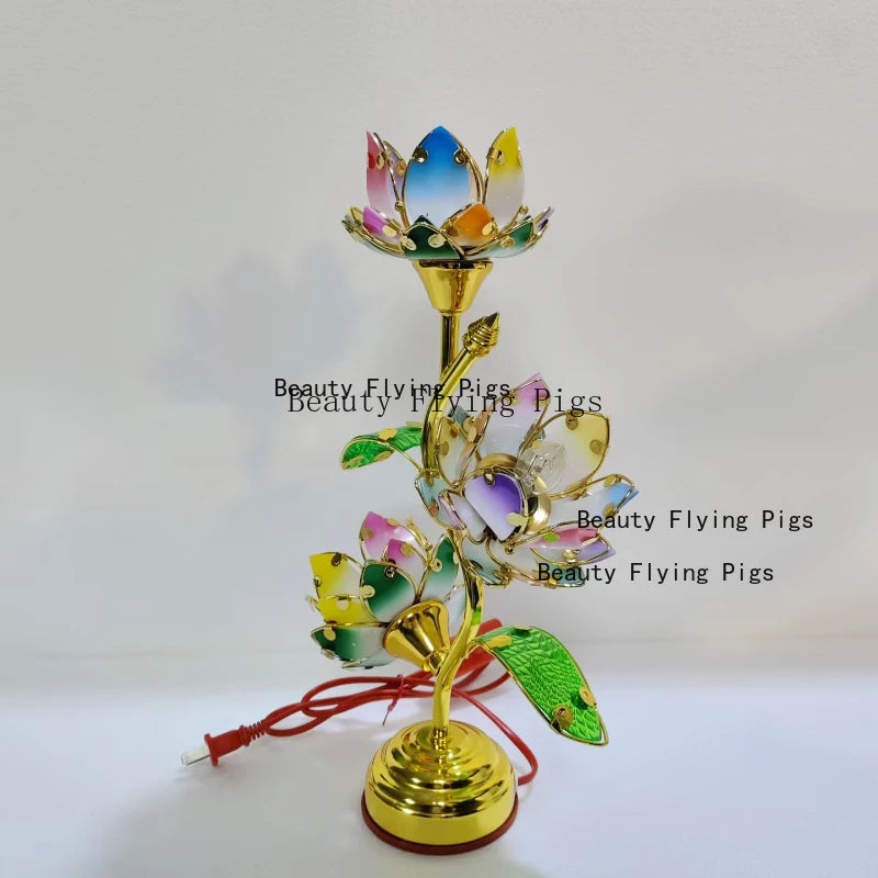 Colorful Petal Lotus candle stick Temple Power Supply Table Lamp