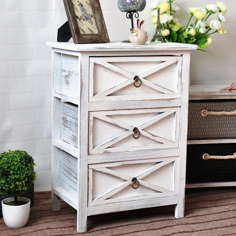American Bedside Table, Retro Simple Solid Wood Storage Cabinet, Drawer Type, Multi-Layer Wooden Cabinets, Chest of Drawers