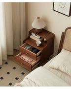 Solid Wood Bedside Table  Modern Small Nightstand with Rounded Corners Multi-Layer Storage Shelf Durable Eco-Friendly   Bedroom