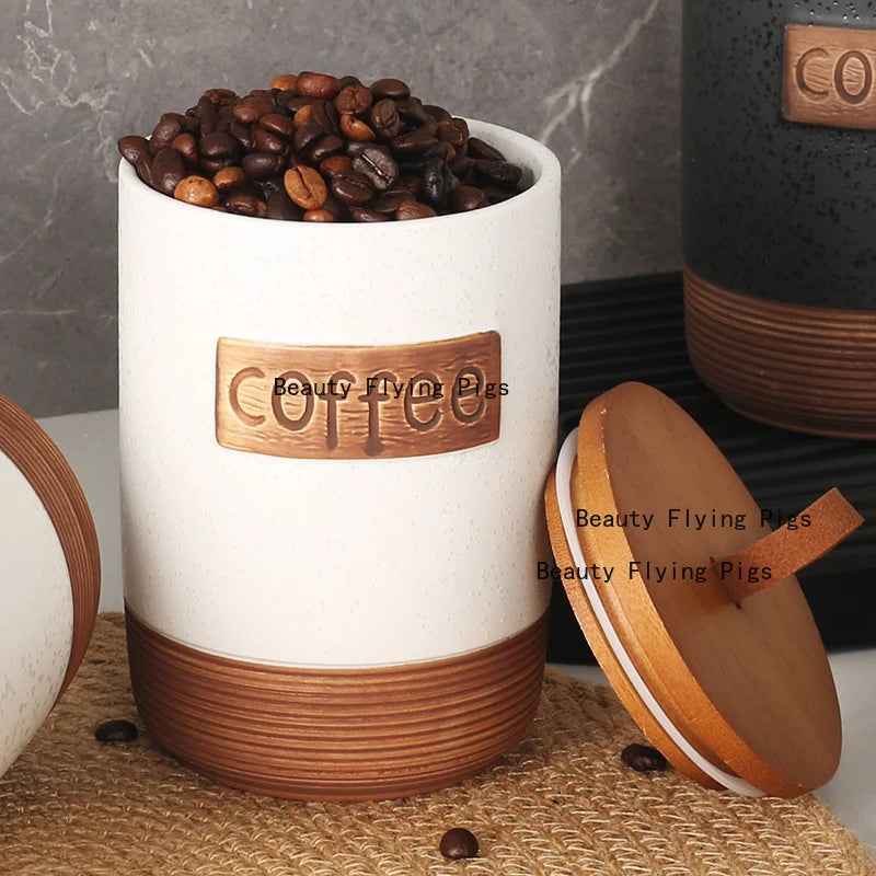 1pc Ceramic Coffee Bean Sealed Jar Dried Fruit/miscellaneous Grains/candies/snack Cans Storage Jar with Lid Household Goods