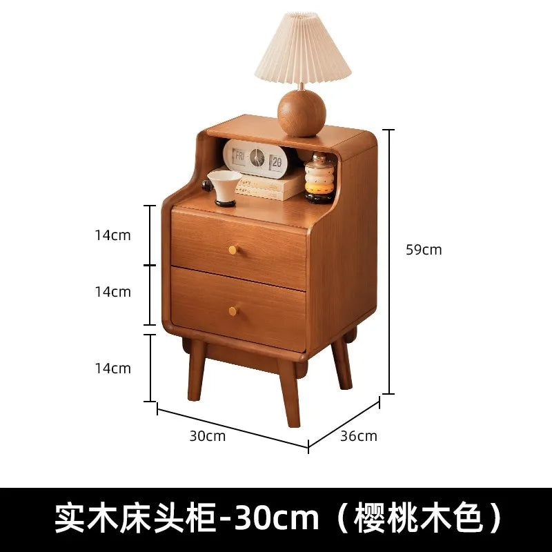 Solid Wood Bedside Table  Modern Small Nightstand with Rounded Corners Multi-Layer Storage Shelf Durable Eco-Friendly   Bedroom