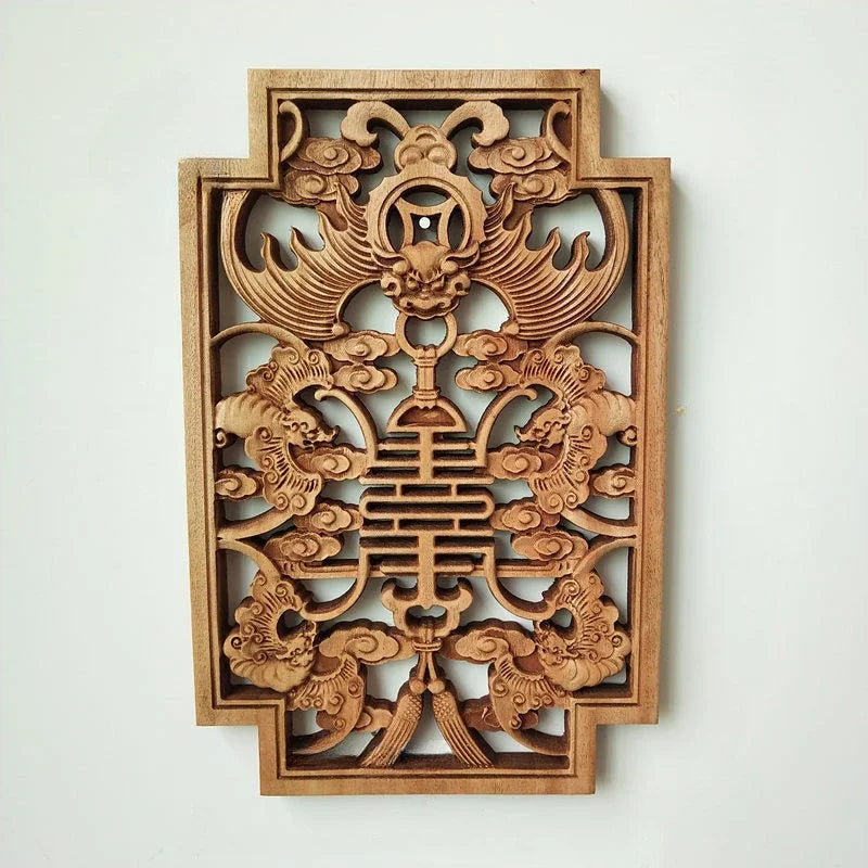 1pc Rectangular Wood Carving Crafts Solid Wood Hollow Lotus Flower Decal Living Room Decoration Chinese Style Home Accessories