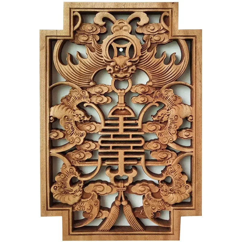 1pc Rectangular Wood Carving Crafts Solid Wood Hollow Lotus Flower Decal Living Room Decoration Chinese Style Home Accessories