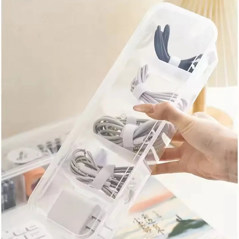 1pc Clear Desktop Cable Organizer Box with Lid, Dustproof with Dividers for Cords Chargers Cards, Declutter Your Space
