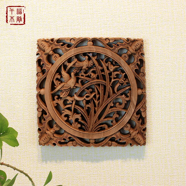 1 Pc Chinese Woodcarving Decorative Painting Meilan Bamboo Chrysanthemum Wood Carving Crafts Home Furnishing Decorations