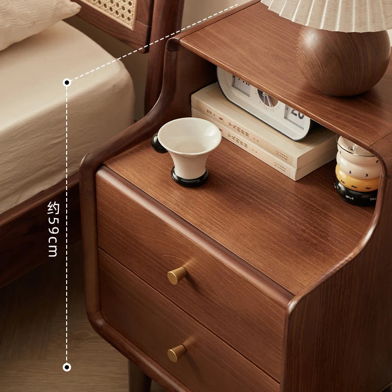 Solid Wood Bedside Table  Modern Small Nightstand with Rounded Corners Multi-Layer Storage Shelf Durable Eco-Friendly   Bedroom