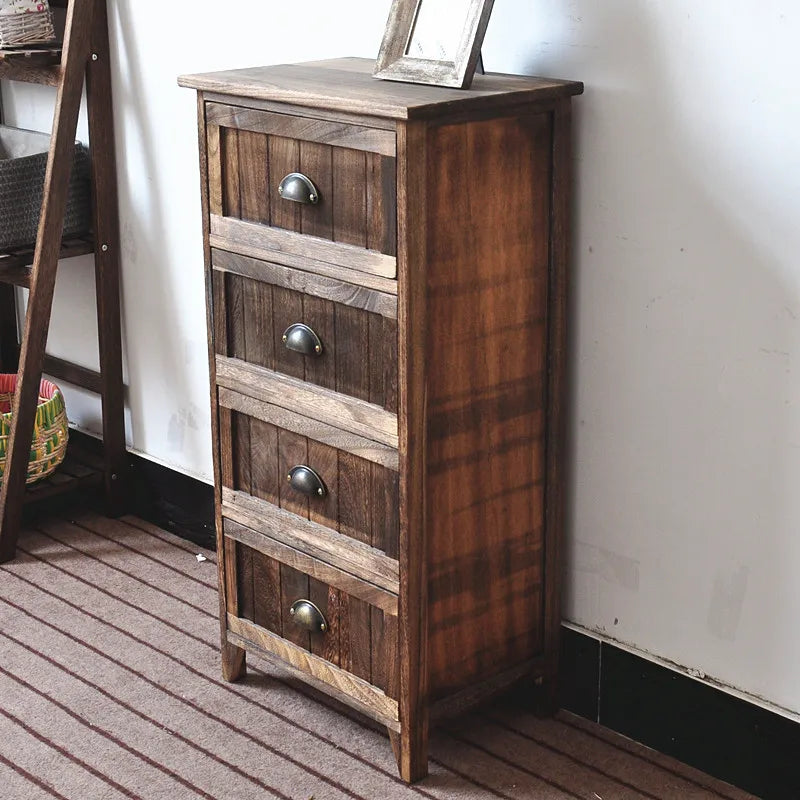 American Bedside Table, Retro Simple Solid Wood Storage Cabinet, Drawer Type, Multi-Layer Wooden Cabinets, Chest of Drawers