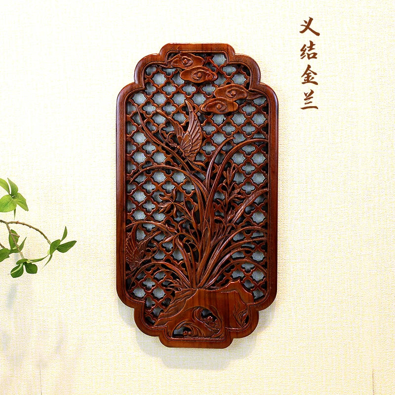 1 Pc Chinese Woodcarving Decorative Painting Meilan Bamboo Chrysanthemum Wood Carving Crafts Home Furnishing Decorations