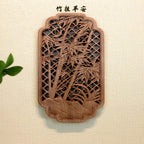 1 Pc Chinese Woodcarving Decorative Painting Meilan Bamboo Chrysanthemum Wood Carving Crafts Home Furnishing Decorations
