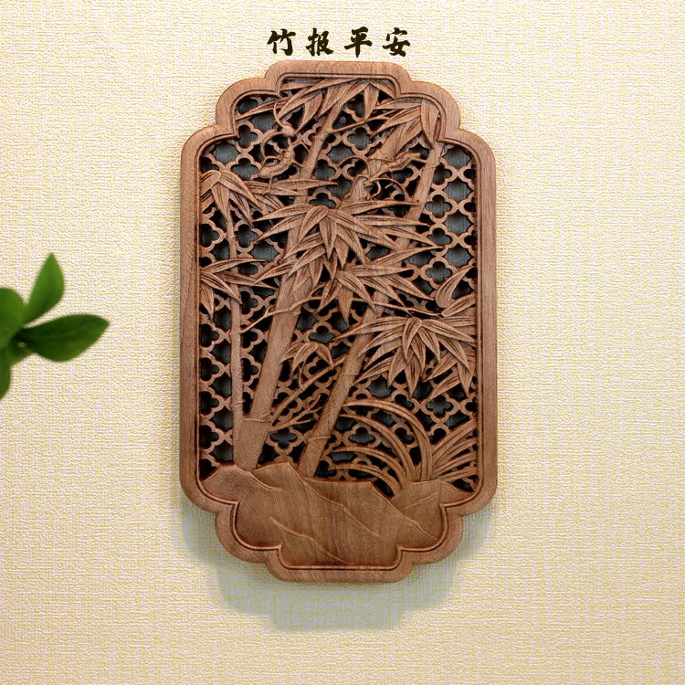 1 Pc Chinese Woodcarving Decorative Painting Meilan Bamboo Chrysanthemum Wood Carving Crafts Home Furnishing Decorations