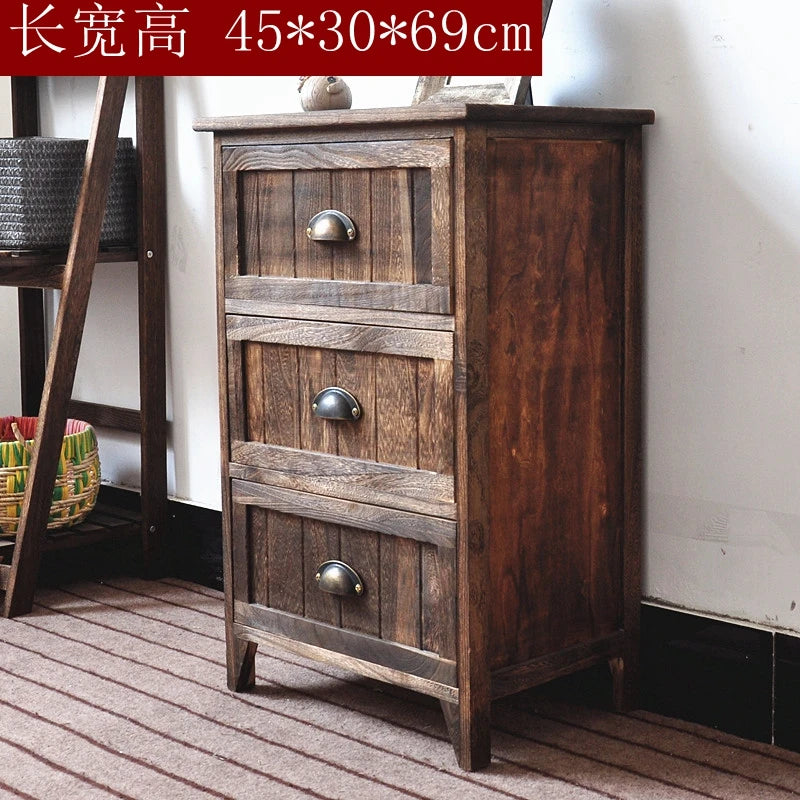 American Bedside Table, Retro Simple Solid Wood Storage Cabinet, Drawer Type, Multi-Layer Wooden Cabinets, Chest of Drawers