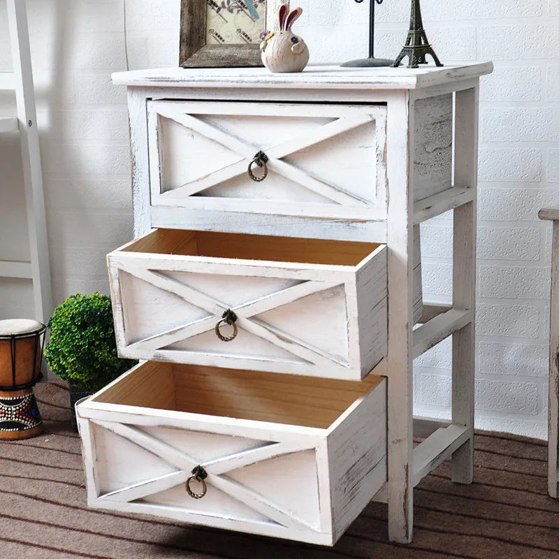 American Bedside Table, Retro Simple Solid Wood Storage Cabinet, Drawer Type, Multi-Layer Wooden Cabinets, Chest of Drawers